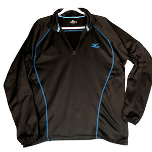 Mizuno Fleece Lined Jacket Womens XL Black Blue 1/4 Zip Pockets Athletic